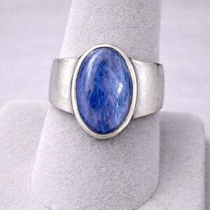 Kyanite Bezel Set Oval Wide Band Ring | 925 Silver Tapered Band NEW 7.25 #556